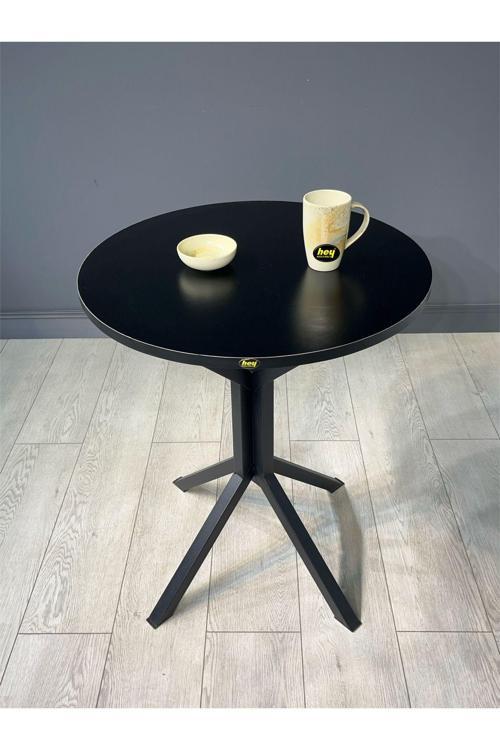 İkra Yuvarlak Siyah Balkon Masası Mutfak Yemek Masası 60 cm