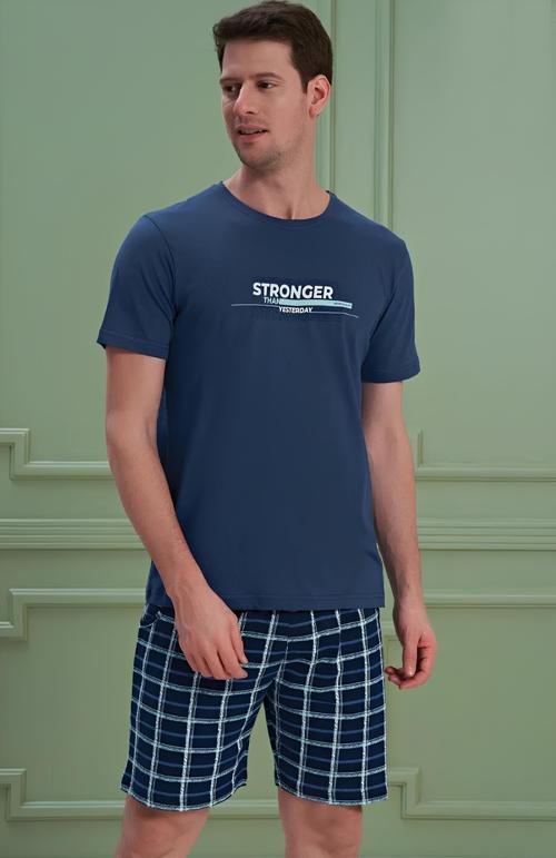 Erkek Yazılı Kısa Kollu Şortlu Pijama Takım - 1202 - OVR - SLP