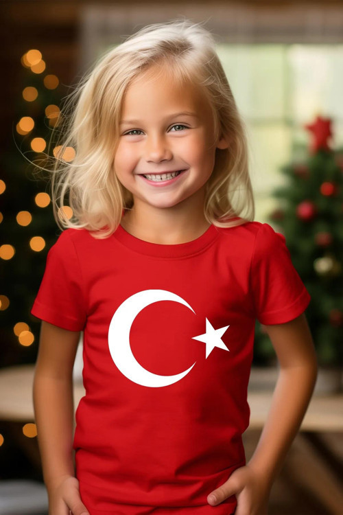 Çocuk Ay Yıldız Hilal Baskılı Tişört