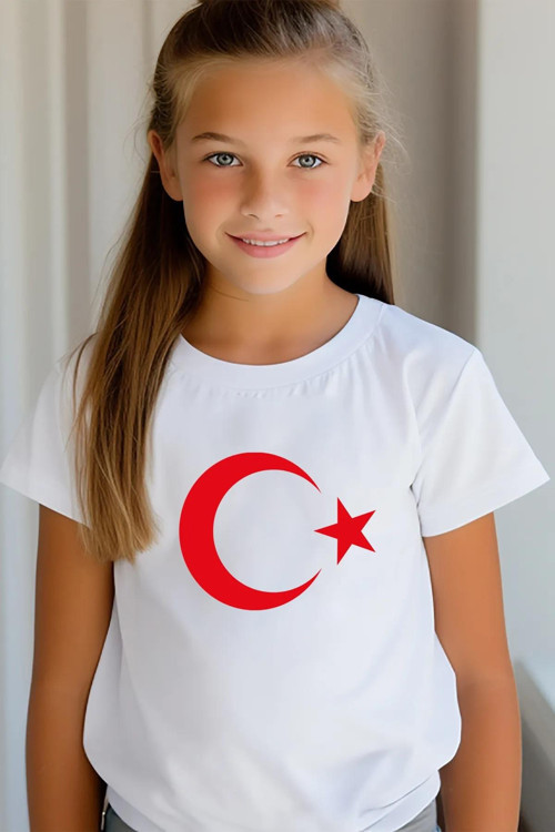 Çocuk Ay Yıldız Hilal Baskılı Tişört