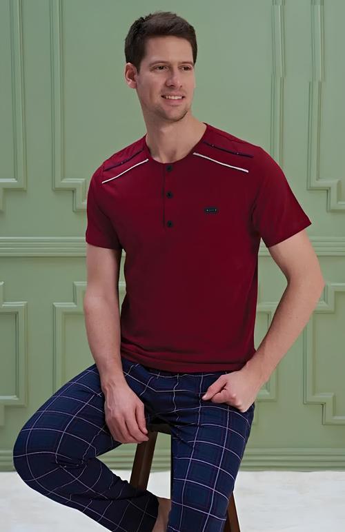 Erkek Yazılı Kısa Kollu Şortlu Pijama Takım - 1204 - OVR - SLP