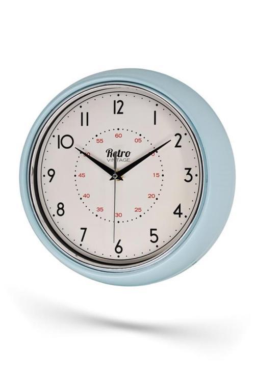 New-Max Premium Serisi Retro Tasarım Metal Kadranlı Bombeli Cam Özellikli 30 cm Ev ve Ofis Saati Mavi