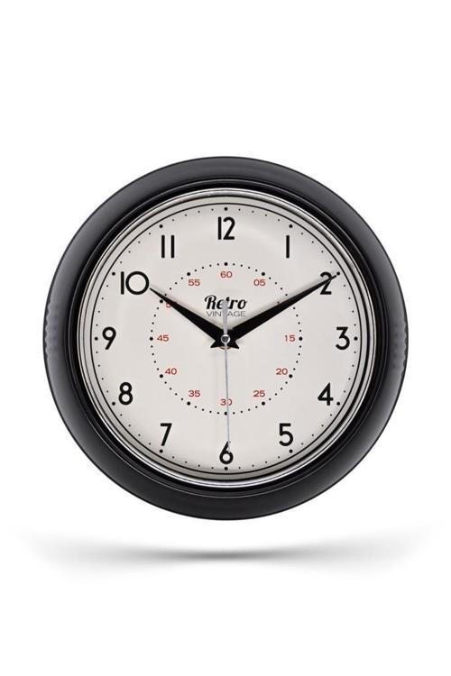 New-Max Premium Serisi Retro Tasarım Metal Kadranlı Bombeli Cam Özellikli 30 cm Ev ve Ofis Saati Siyah