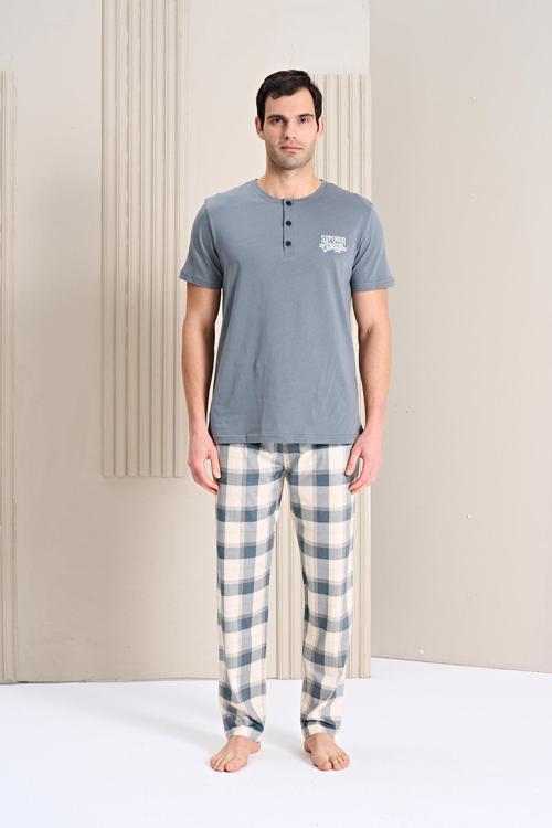 Erkek Önü Patlı Altı Uzun Pijama Takım | 1758