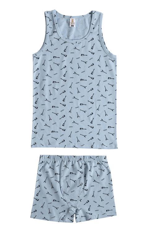 Erkek Çocuk Pamuklu Desenli Süprem Kalın Askılı Atlet Şort İç Giyim Takım | 32046