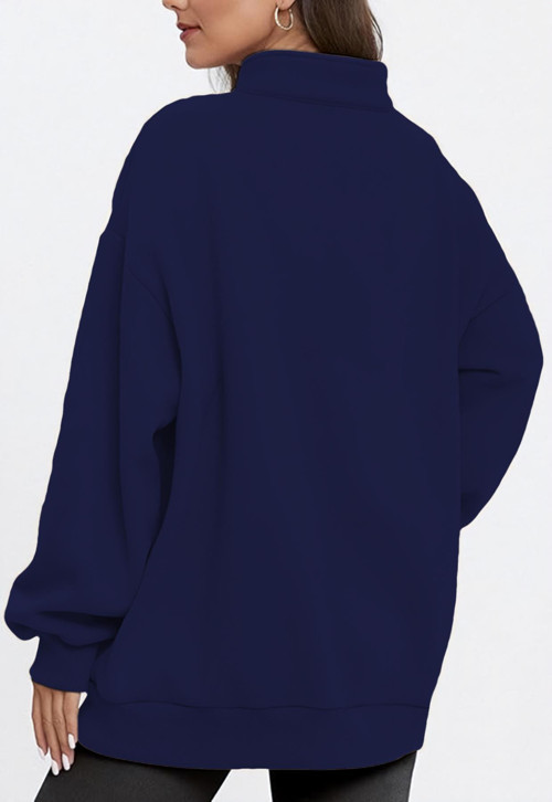Kadın Vintage Yarım Fermuarlı Oversize İçi Şardonlu Pamuklu Sweatshirt