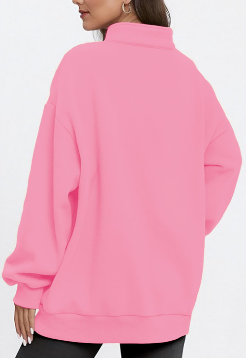 Kadın Vintage Yarım Fermuarlı Oversize İçi Şardonlu Pamuklu Sweatshirt