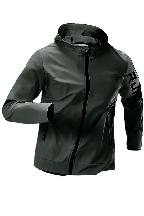 Erkek Sportif Run Baskılı Rüzgar ve Su Geçirmez File Astar Yürüyüş Spor Fitness Yağmurluk