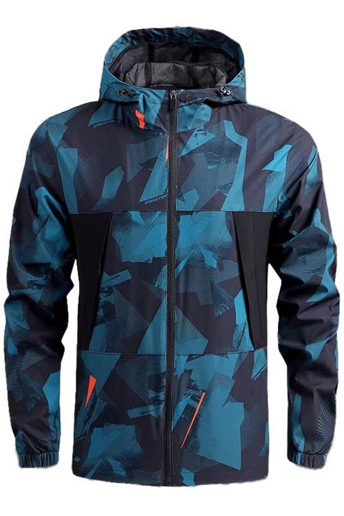 Erkek Su ve Rüzgar Geçirmez Göğüs Fermuar Gizli Cep Spor Yağmurluk