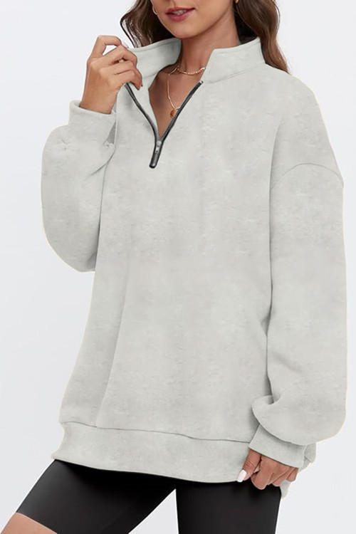 Kadın Vintage Yarım Fermuarlı Oversize İçi Şardonlu Pamuklu Sweatshirt