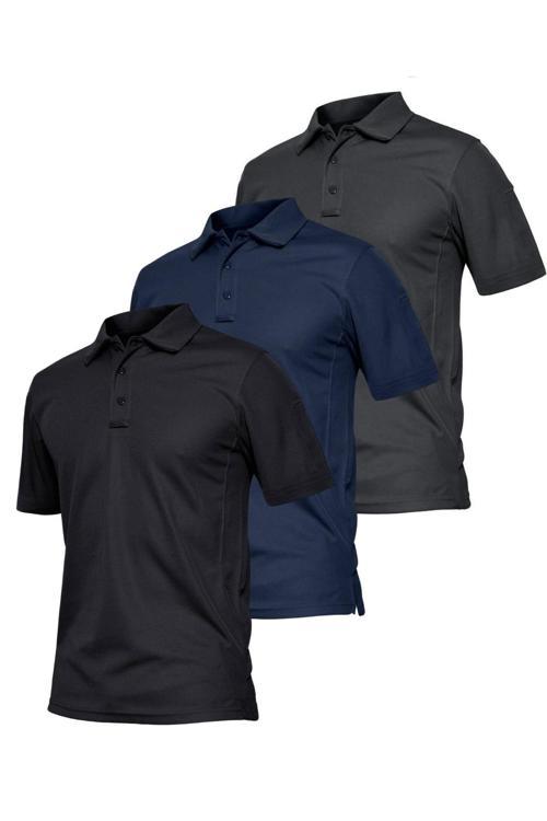 Erkek 3'lü Set Taktik Polo Yaka Gömlek Hızlı Kuruma Nem Emici Pique Jersey Golf T-shir