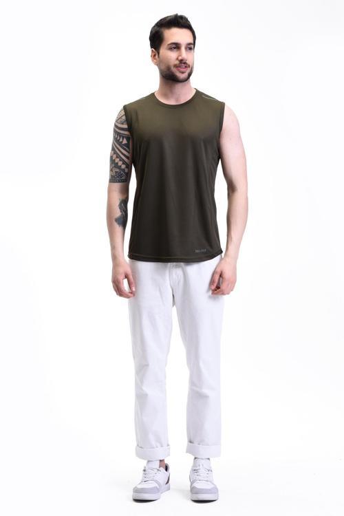 Erkek Nem Emici Hızlı Kuruma Atletik Teknik Performans Sporcu Sıfır Kol T-shirt GYM 108