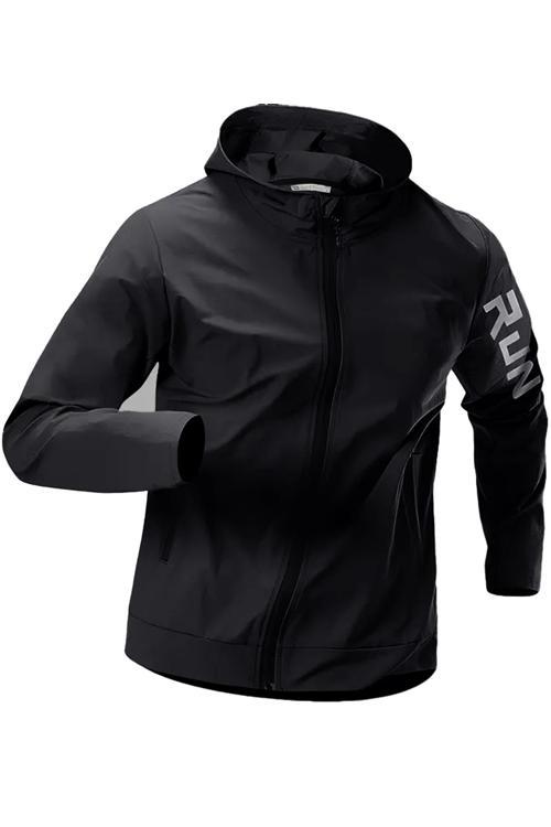 Erkek Sportif Run Baskılı Rüzgar ve Su Geçirmez File Astar Yürüyüş Spor Fitness Yağmurluk