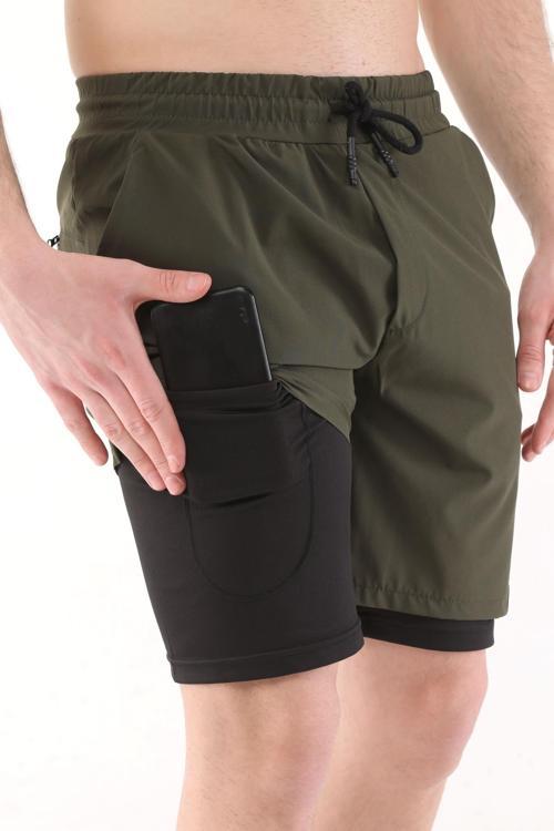 Ghassy Co Erkek Running Hızlı Kuruma Micropolyester Arka Fermuar Cepli ve Havlu Halkalı Antrenman Futbol Fitness Kısa Taytlı Şort