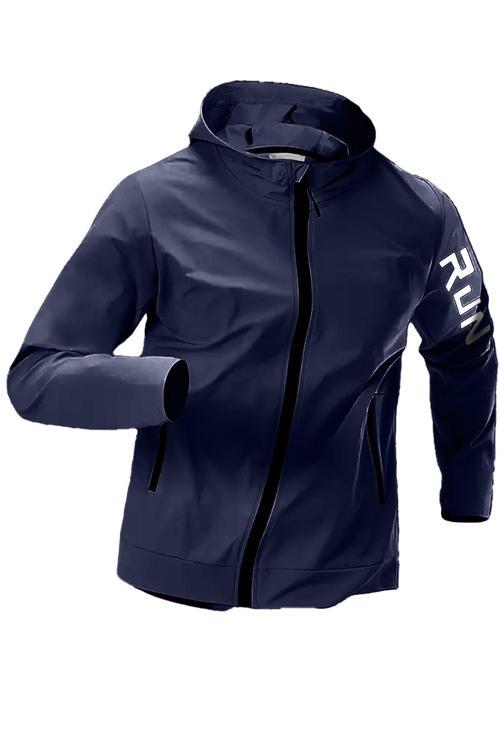 Erkek Sportif Run Baskılı Rüzgar ve Su Geçirmez File Astar Yürüyüş Spor Fitness Yağmurluk
