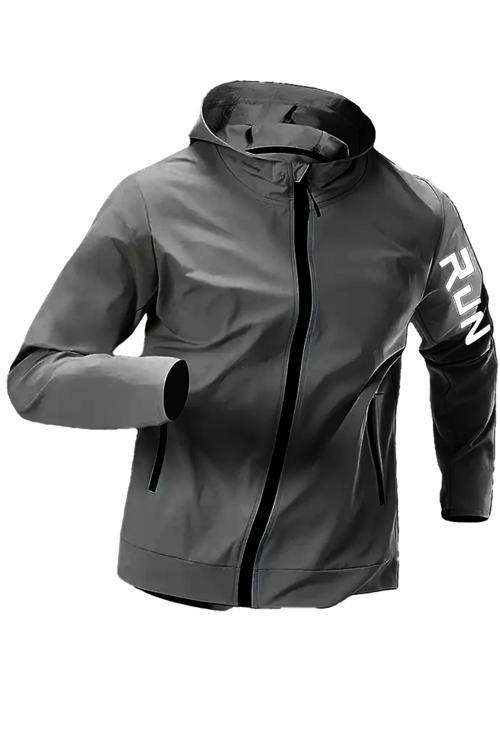 Erkek Sportif Run Baskılı Rüzgar ve Su Geçirmez File Astar Yürüyüş Spor Fitness Yağmurluk