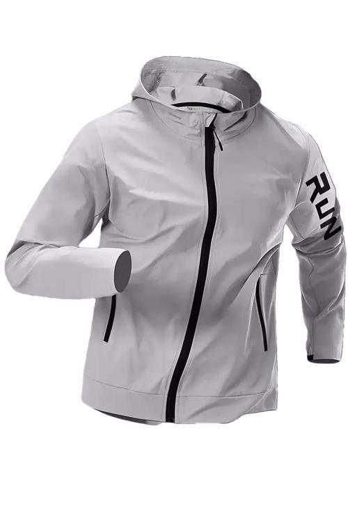 Erkek Sportif Run Baskılı Rüzgar ve Su Geçirmez File Astar Yürüyüş Spor Fitness Yağmurluk