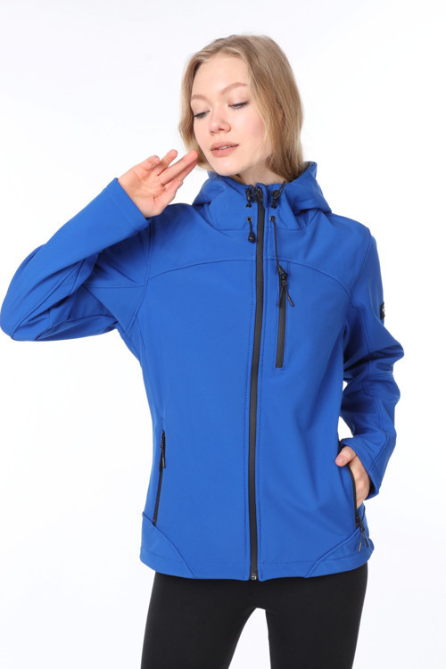 Kadın Su Rüzgar Geçirmez Softshell Mavi Spor Mont