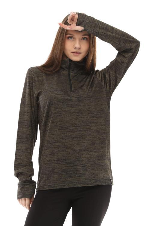 Kadın Running Nem Emici UV Güneşten Koruma Parmaklık Detaylı Uzun Kollu Outdoor Spor Tshirt