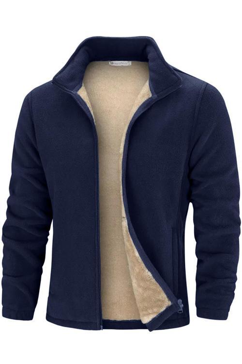Erkek Ultra Isı Peluş Astarlı Cepli Tam Fermuarlı Polar Ceket