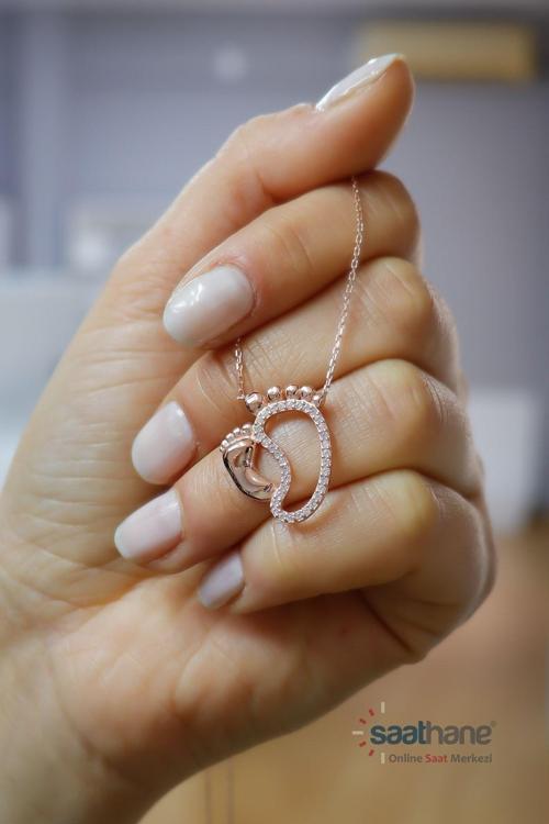 925 Ayar Gümüş Kolye Ayak Izi