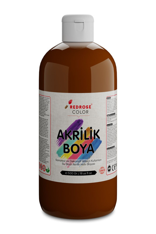 Kahverengi Akrilik Boya 500 Gr Sanatsal, Dekoratif, Hobi Amaçlı, Canlı Renkler