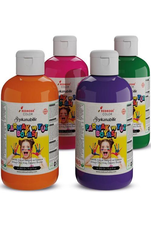 Ara Renkler Parmak Boyası 4'Lü Set 4X250Gr Yıkanabilir, Toksik İçermez, Çocuk Okul Kreş İçin