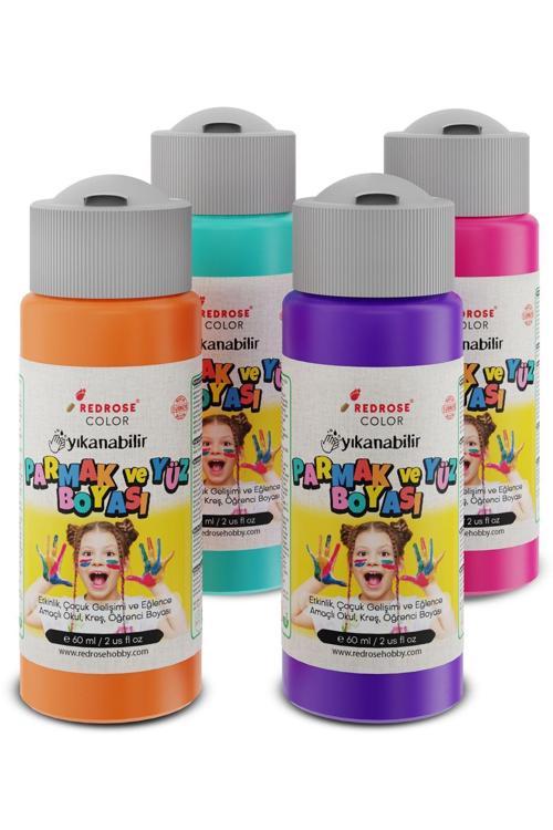 Ara Renkler Parmak Boyası 4'Lü Set 4X60Ml Yıkanabilir, Toksik İçermez, Çocuk Okul Kreş İçin