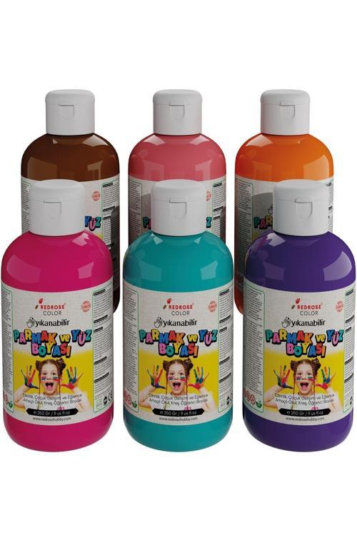 Ara Renkler Parmak Boyası 6'Lı Set 6X250Gr Yıkanabilir, Toksik İçermez, Çocuk Okul Kreş İçin
