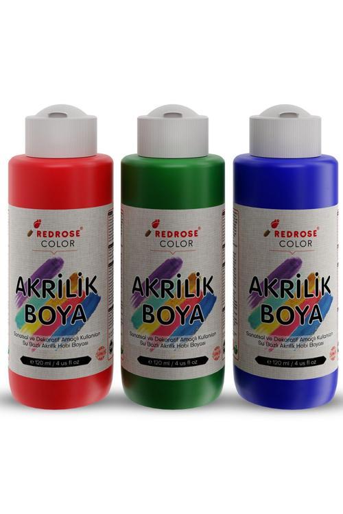 Kırmızı-Mavi-Yeşil Akrilik Boya Seti, 3'Lü Set 3X120Ml Dekoratif Hobi Amaçlı Sanatsal Canlı Renkler