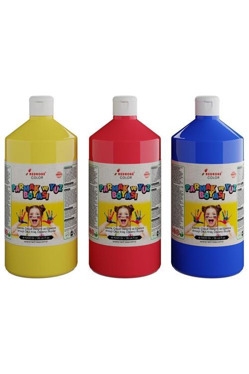 Kırmızı-Mavi-Sarı Parmak Boyası 3'Lü Set 3X1000Gr, Yıkanabilir, Toksik İçermez, Çocuk Okul Kreş İçin