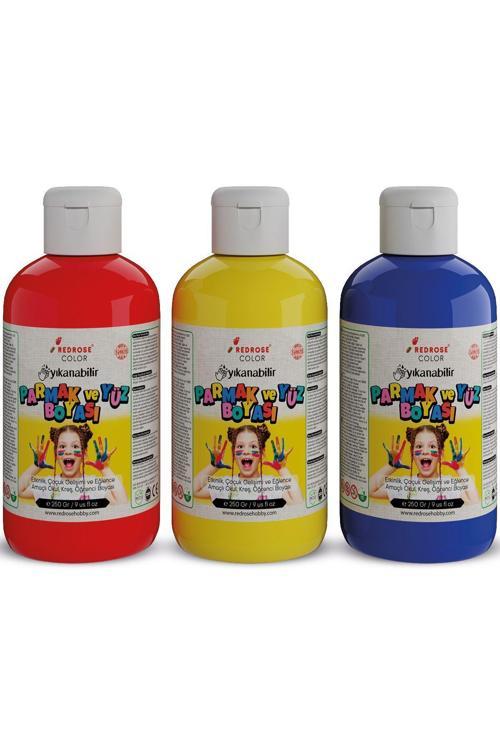 Kırmızı-Mavi-Sarı Parmak Boyası 3'Lü Set 3X250Gr Yıkanabilir, Toksik İçermez, Çocuk Okul Kreş İçin