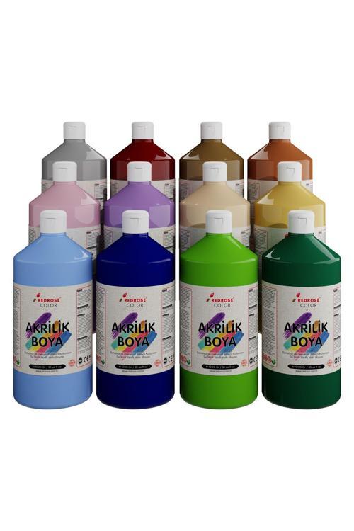 Pastel Renkler Akrilik Boya 12'Li Set 12X1000Gr, Dekoratif Hobi Amaçlı Sanatsal Canlı Renkler