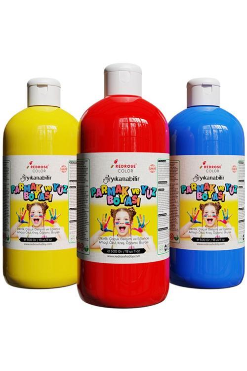 Kırmızı-Mavi-Sarı Parmak Boyası 3'Lü Set 3X500Gr Yıkanabilir, Toksik İçermez, Çocuk Okul Kreş İçin