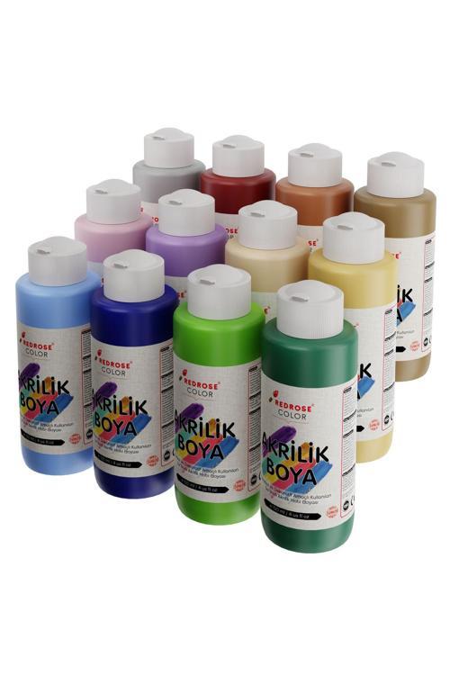 Pastel Renkler Akrilik Boya 12'Li Set 12X120Ml, Dekoratif Hobi Amaçlı Sanatsal Canlı Renkler