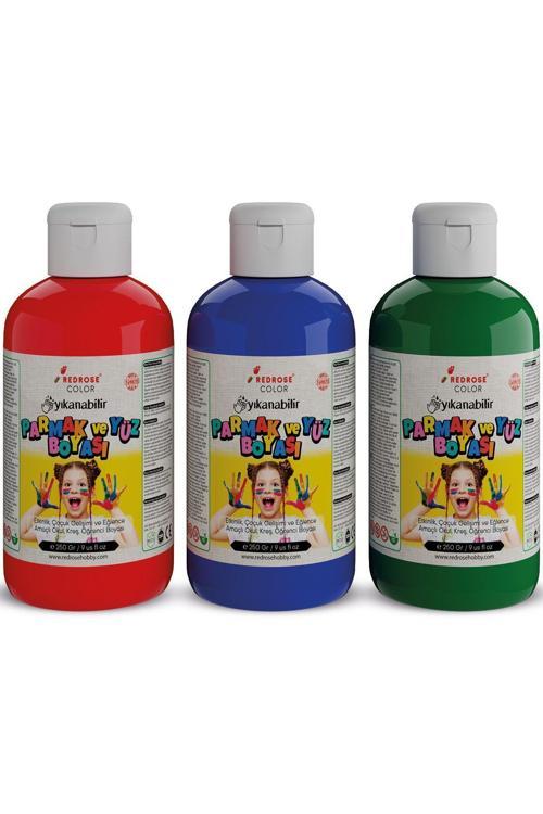 Kırmızı-Mavi-Yeşil Parmak Boyası 3'Lü Set 3X250Gr Yıkanabilir, Toksik İçermez, Çocuk Okul Kreş İçin