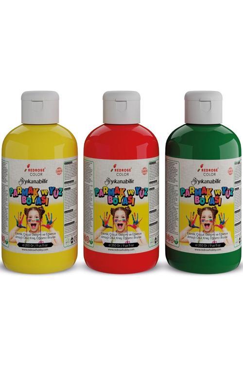 Kırmızı-Yeşil-Sarı Parmak Boyası 3'Lü Set 3X250Gr Yıkanabilir, Toksik İçermez, Çocuk Okul Kreş İçin