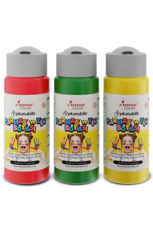 Kırmızı-Yeşil-Sarı Parmak Boyası 3'Lü Set 3X60Ml Yıkanabilir, Toksik İçermez, Çocuk Okul Kreş İçin
