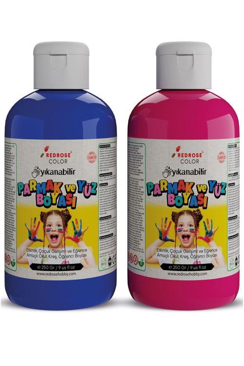 Mavi-Fuşya Parmak Boyası 2'Li Set 2X250Gr Yıkanabilir, Toksik İçermez, Çocuk Okul Kreş İçin