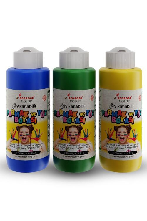 Mavi-Yeşil-Sarı Parmak Boyası 3'Lü Set 3X120Ml Yıkanabilir, Toksik İçermez, Çocuk Okul Kreş İçin