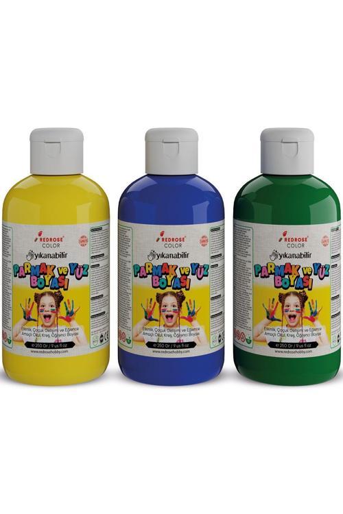 Mavi-Yeşil-Sarı Parmak Boyası 3'Lü Set 3X250Gr Yıkanabilir, Toksik İçermez, Çocuk Okul Kreş İçin