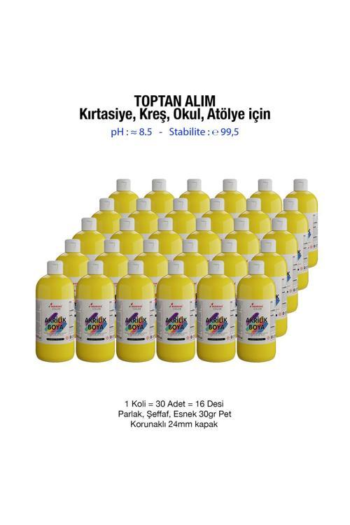 Sarı Akrilik Boya Kırtasiye, Kreş, Okul, Atölye İçin 500Gr 30'Lu Koli