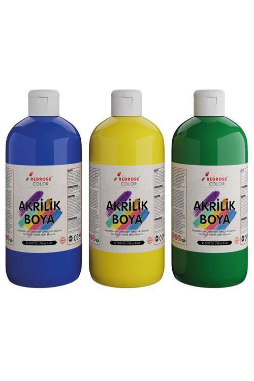 Sarı-Mavi-Yeşil Akrilik Boya 3'Lü Set 3X500 Gr Dekoratif, Hobi Amaçlı, Sanatsal, Canlı Renkler