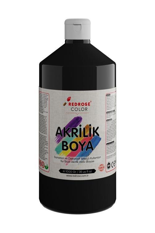 Siyah Akrilik Boya 1000Gr, Dekoratif Hobi Amaçlı Sanatsal Canlı Renkler