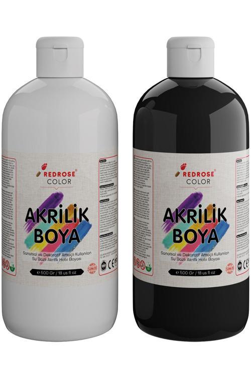 Siyah-Beyaz Akrilik Boya Seti, 2'Li Set 2X500Gr Dekoratif Hobi Amaçlı Sanatsal Canlı Renkler