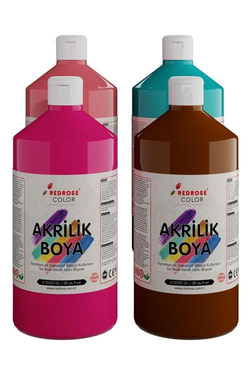 Tamamlayıcı Renkler Akrilik Boya Seti, 4'Lü Set 4X1000Gr, Dekoratif Hobi Sanatsal Canlı Renkler