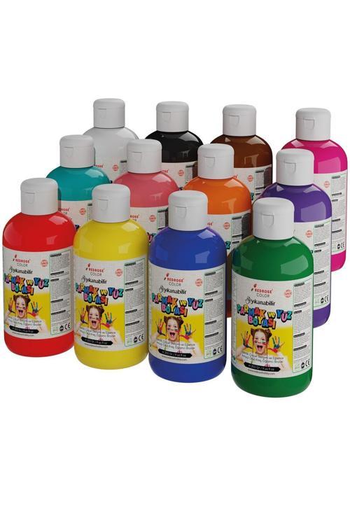 Tüm Renkler Parmak Boyası 12'Li Set 12X250Gr Yıkanabilir, Toksik İçermez, Çocuk Okul Kreş İçin
