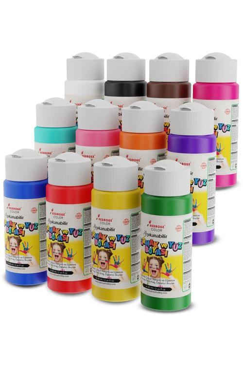 Tüm Renkler Parmak Boyası 12'Li Set 12X60Ml Yıkanabilir, Toksik İçermez, Çocuk Okul Kreş İçin