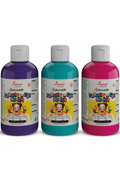 Turkuaz-Fuşya-Mor Parmak Boyası 3'Lü Set 3X250Gr Yıkanabilir, Toksik İçermez, Çocuk Okul Kreş İçin