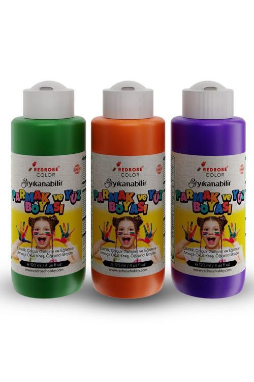 Turuncu-Mor-Yeşil Parmak Boyası 3'Lü Set 3X120Ml Yıkanabilir, Toksik İçermez, Çocuk Okul Kreş İçin